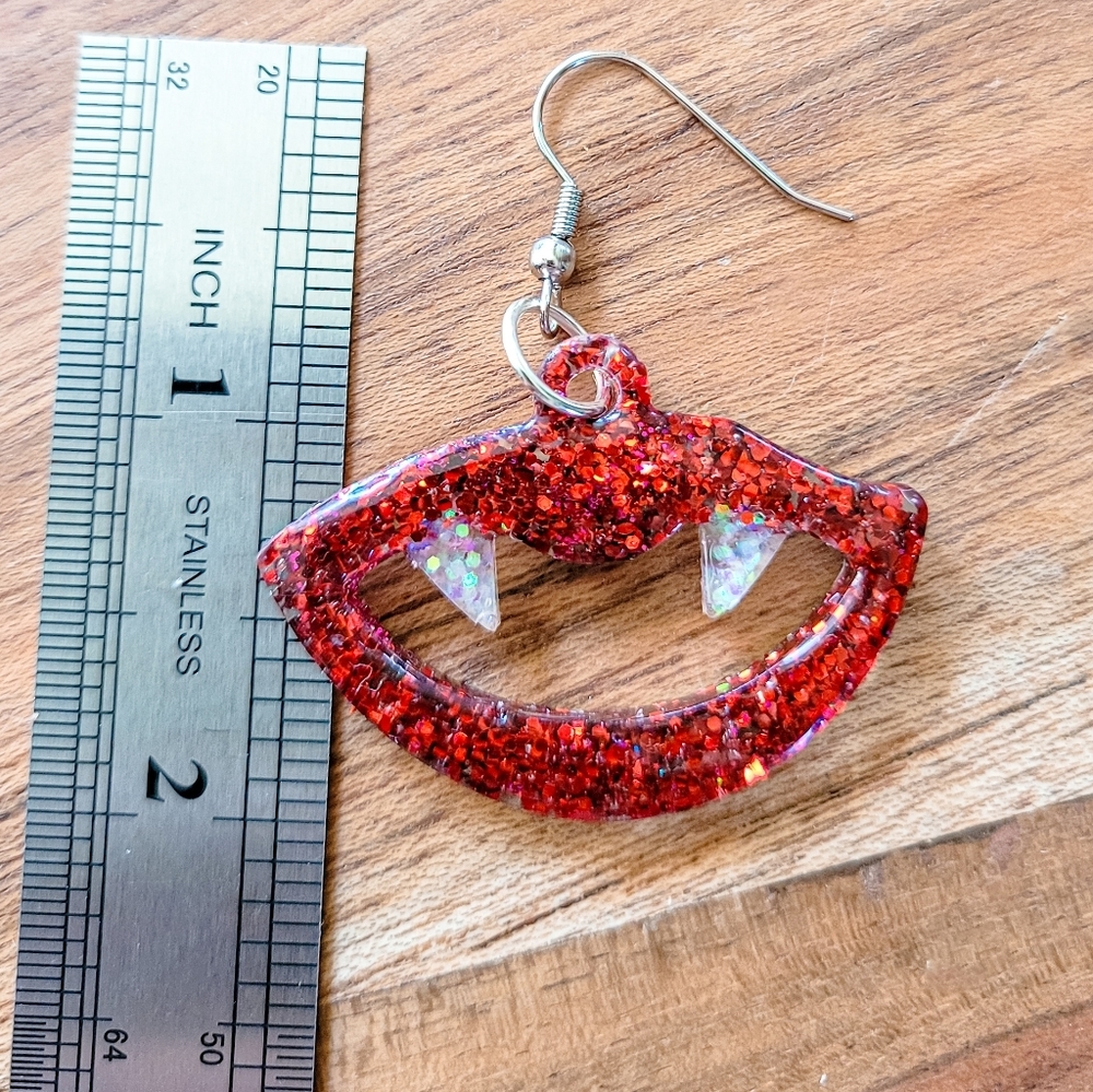 Resin Vampire Fangs Glitter Earrings - Picture 4 of 6